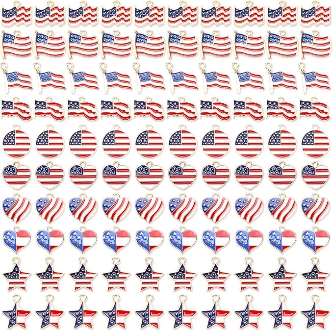 SANNIX 90 Pcs American Flag Charms, Patriotic Enamel Charms by SANNIX