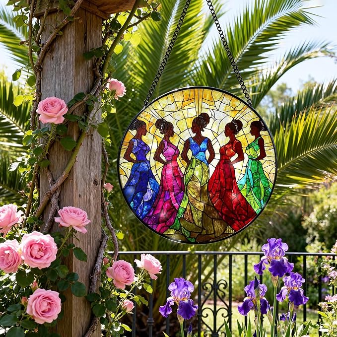 Greatingreat Stained Glass Window Hanging, Home Room Decor 7.8 Inch African - Image 4