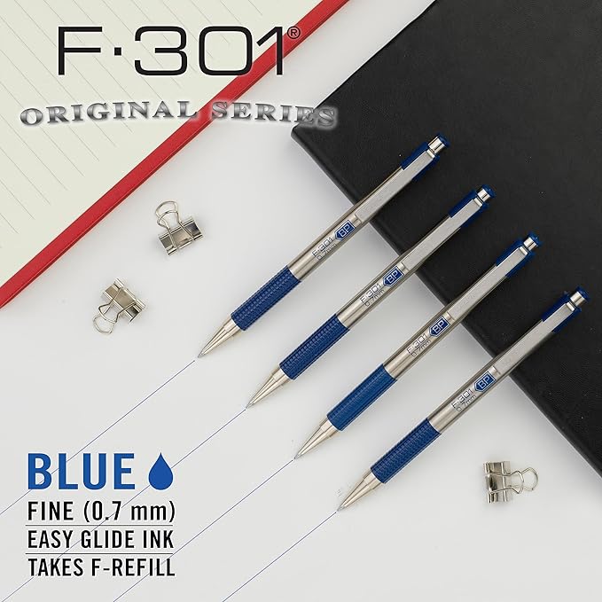 Zebra Pen F-301 Ballpoint Blue Ink Fine Point 0.7mm Pen, Easy-Glide Ink - Image 3