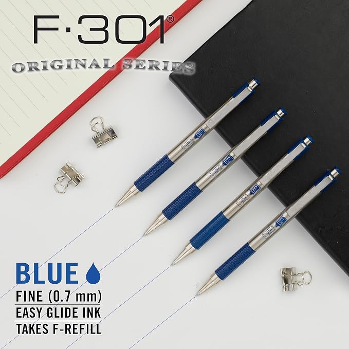 Zebra Pen F-301 Ballpoint Blue Ink Fine Point 0.7mm Pen, Easy-Glide Ink - Image 3