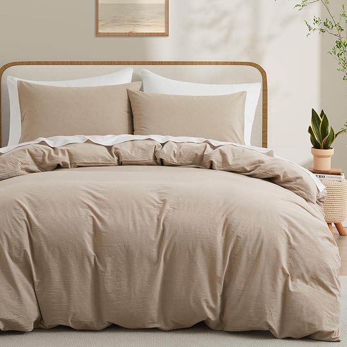 LOVQUE Linen Grey Duvet Cover Full Size, 100% Washed Cotton Linen Like Bedding by LOVQUE