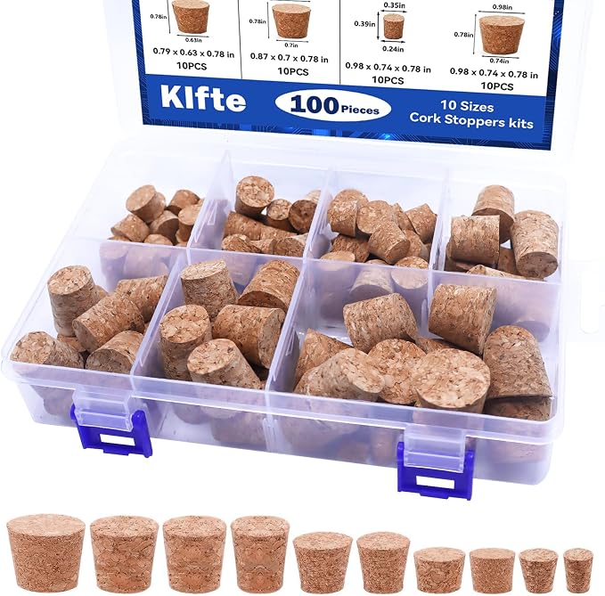 100Pack 10 Sizes Cork Stoppers, Small Corks Plugs by Unknown