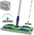 MEXERRIS Microfiber Mops for Hardwood Laminate Tile Floor Cleaning: Stainless Steel Handle - 4 Reusable Flat Mop Refills and 1 Dirt Removal Scrubber Included - Dry Dust Mop Commercial Home Use