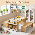 Kids Table and Bench Set, Montessori Kids Table and Chair Set, Indoor Wooden - Image 2