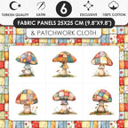 Patchwork Mushroom Cotton Fabric Panel – 6 Designs + Bonus Sheet 29.5×19.6 inch - Image 3
