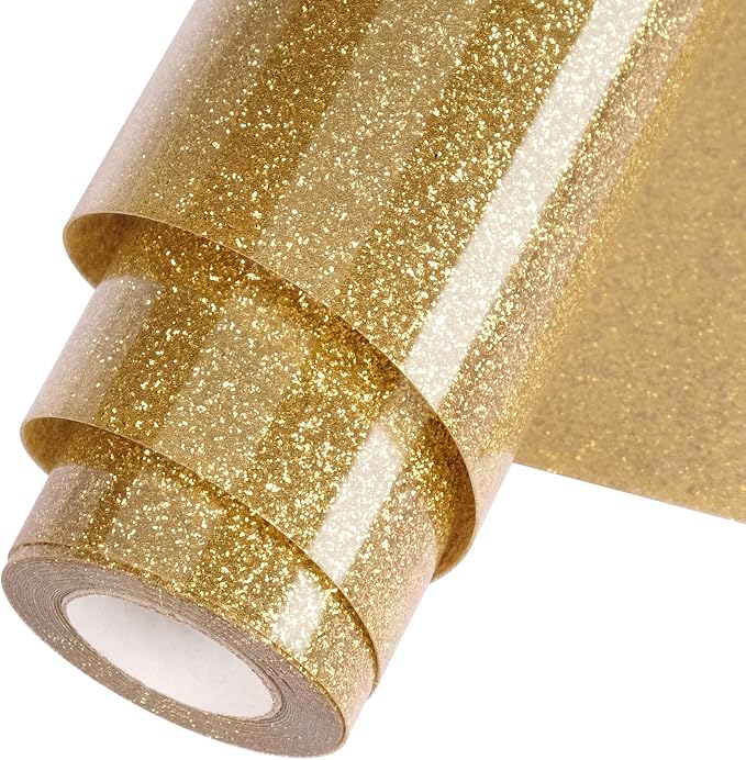 Gold Glitter HTV Heat Transfer Vinyl Roll 12inch x 20 ft by WOOGLITTER