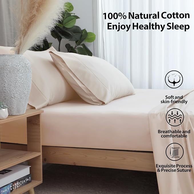 Twin Size Fitted Sheet Only Beige, 100% Egyptian Cotton 600 Thread Count - Image 2