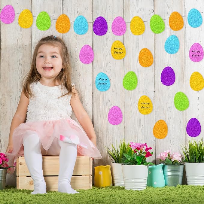 Whaline 54 Pcs Glitter Easter Egg Cutouts Colorful Egg Bulletin Board - Image 5