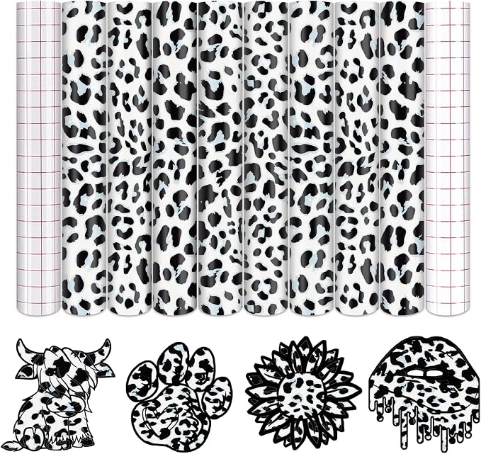 Tintnut Leopard Permanent Vinyl 8 Pcs 12x10in Black White Adhesive Vinyl | by Tintnut