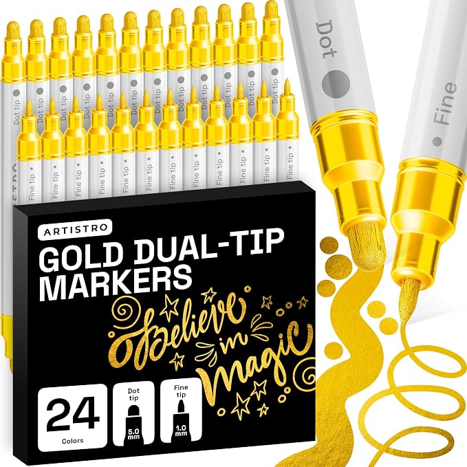 ARTISTRO 24 Gold Dual-Tip Acrylic Paint Markers – Paint Pens Set by ARTISTRO
