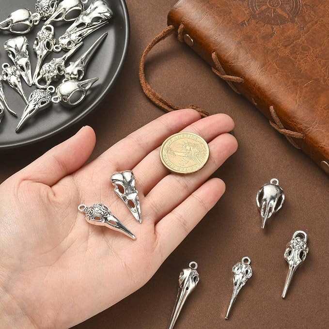 DanLingJewelry 30Pcs 6 Styles Antique Silver Raven Skull Bird Head Skeleton - Image 3