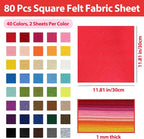 80 PCS Wool Blend Felt Sheets for Crafts 1 mm Thickness, 40 Color 11.8 x 11.8 - Image 2