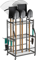 EVERHANGER Garden Tool Organizer Stand, Garage Tool Storage Organization, Yard Tool Racks with lockable wheels, Fit for Long-Handled Tools/Rakes/Brooms, Indoor/Outdoor Use