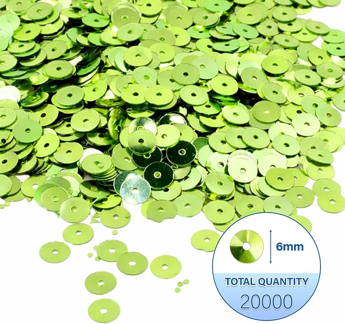 Mandala Crafts 6mm Flat Round Lime Green Sequins - Image 3