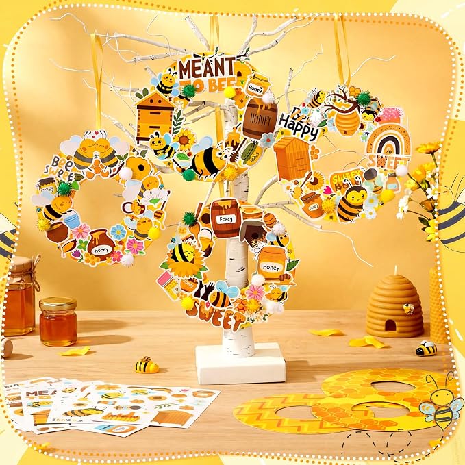 Hollowfly 48 Sets Bee Craft Kits DIY Summer Wreath Hanging Ornaments Make Your - Image 5