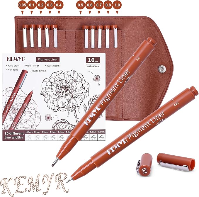KEMYR 10 Micro Fine liner Drawing Art Pens Calligraphy Pens: 0.05mm-1.0mm Size by Kemyr
