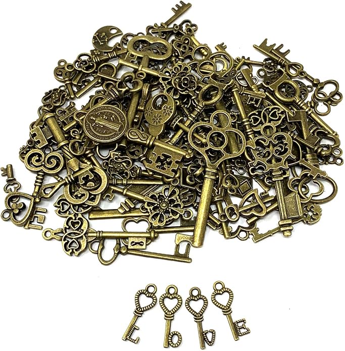 125 PCS Vintage Skeleton Key Set Charms, JIALEEY Mixed Antique Style Bronze - Image 7