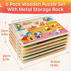 SYNARRY Wooden Puzzles for Toddlers 1-3, 6XSET Animals Puzzles for Toddlers 2-4 - Image 5
