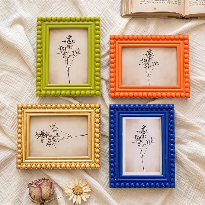 4 Pack 5 x 7 Picture Frame, Wood Beaded Boho Photo Frame, Vintage Photo Display - Image 5