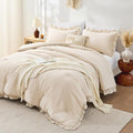 FUANNA Full Size Comforter Sets Beige, 3 Pieces Ruffle Full Size Bedding Sets by FUANNA