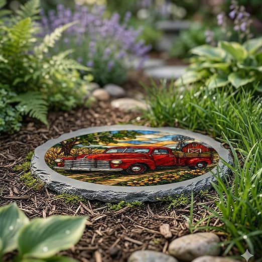 Magnolia Garden 10-Inch Vintage Red Truck Stepping Stone - Image 4