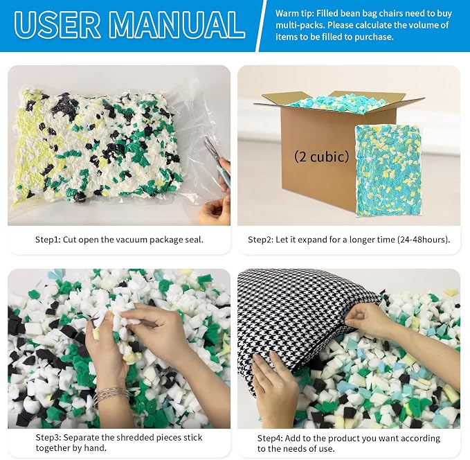 Bean Bag Filler, 25lbs Shredded Memory Foam Stuffing, Filling & Refill - Image 6