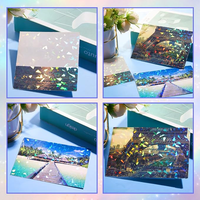 60 Sheets Holographic Laminate Sheets Clear Glitter A4 Size Vinyl Sticker Paper - Image 4
