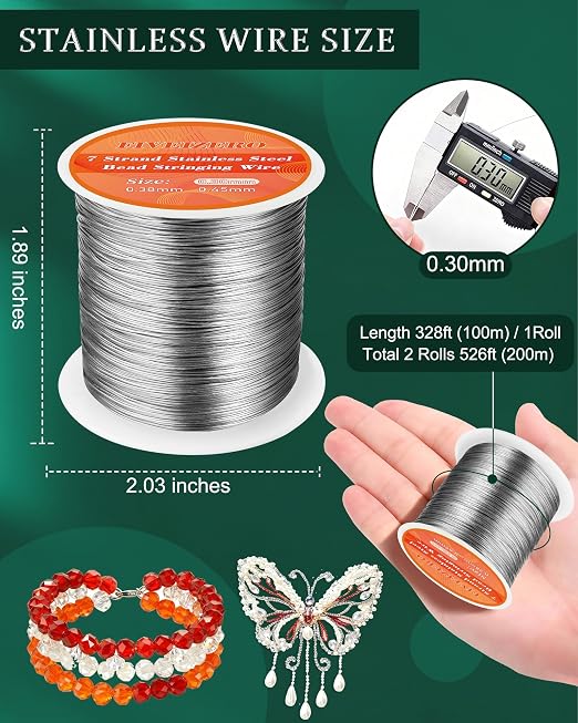 FIVEIZERO 0.3mm 7 Strand Stainless Steel Beading Wire, 656 ft 2 Rolls Jewelry - Image 2