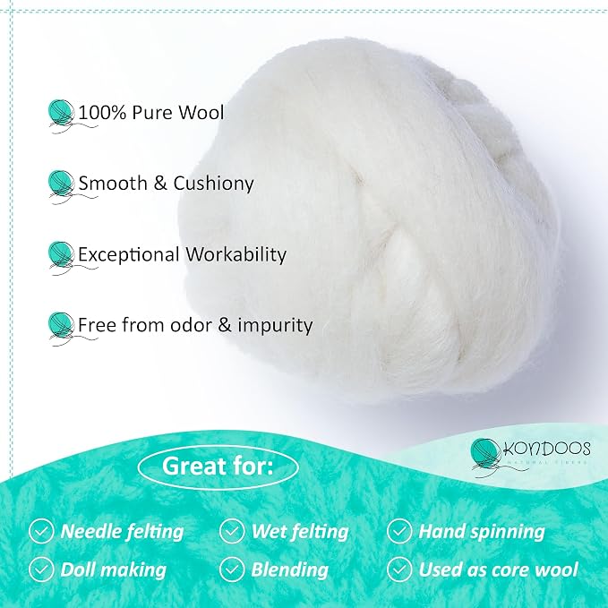 Kondoos Natural Wool roving, 2 OZ. Best Wool - Image 3