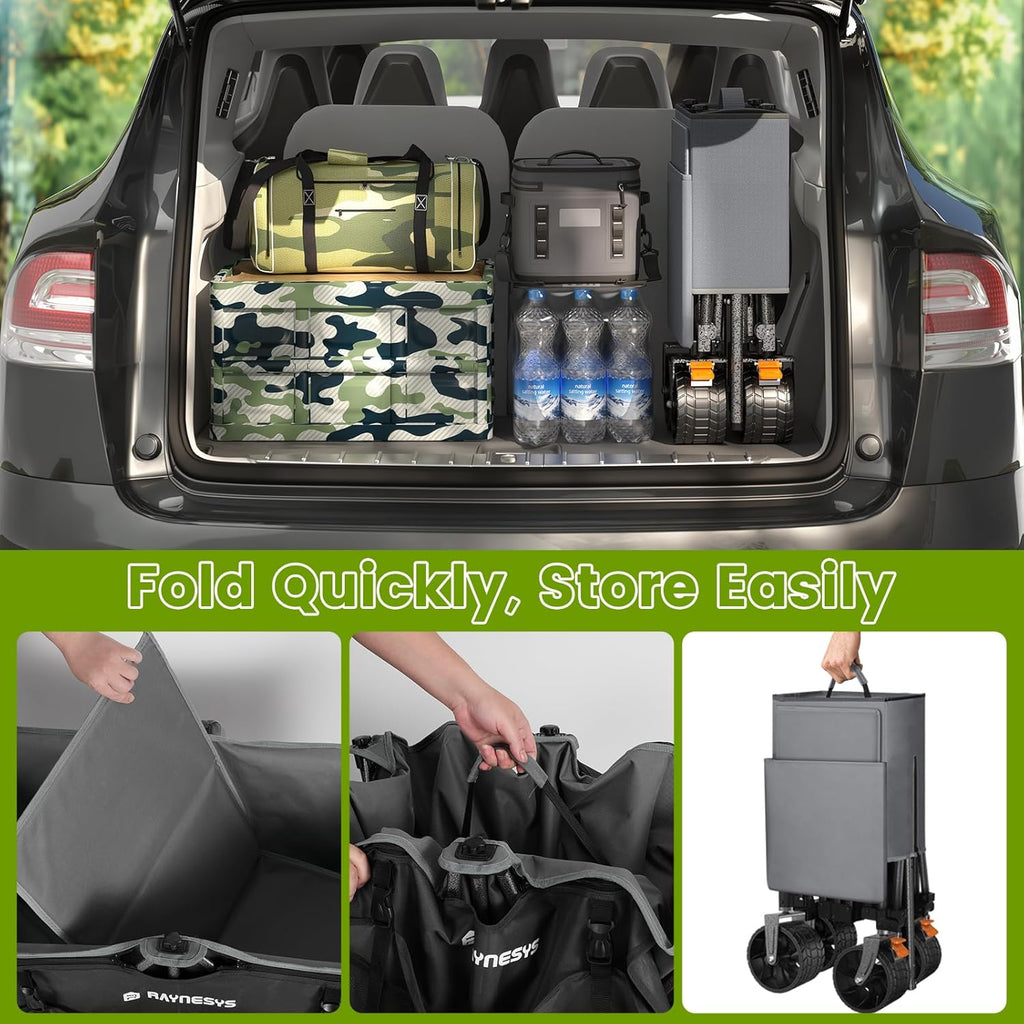 300L Collapsible Wagons Cart with Wheels Foldable, 440lbs Heavy Duty Folding Wagon, Upgraded Effortless Elegance, Foldable Wagon for Sports Beach Grocery Camping, Black & Gray