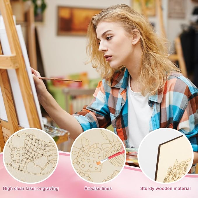 COCHIE 10 Pieces Large Valentine's Day Unfinished Wood Crafts to Paint - Image 3