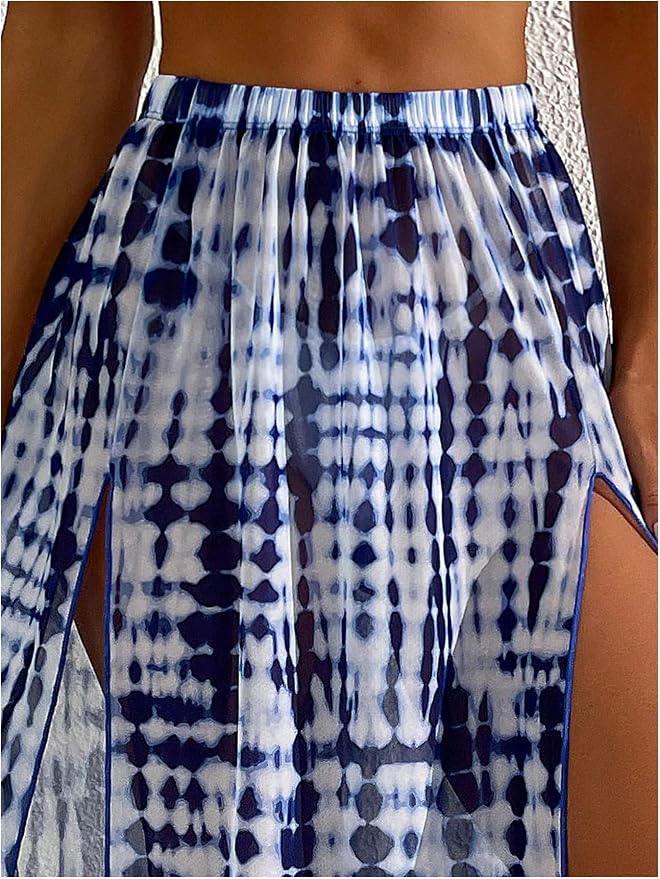 SHENHE Women's Swim Cover Up Skirt High Slit Tie Dye Beach Coverups Long Flowy - Image 3