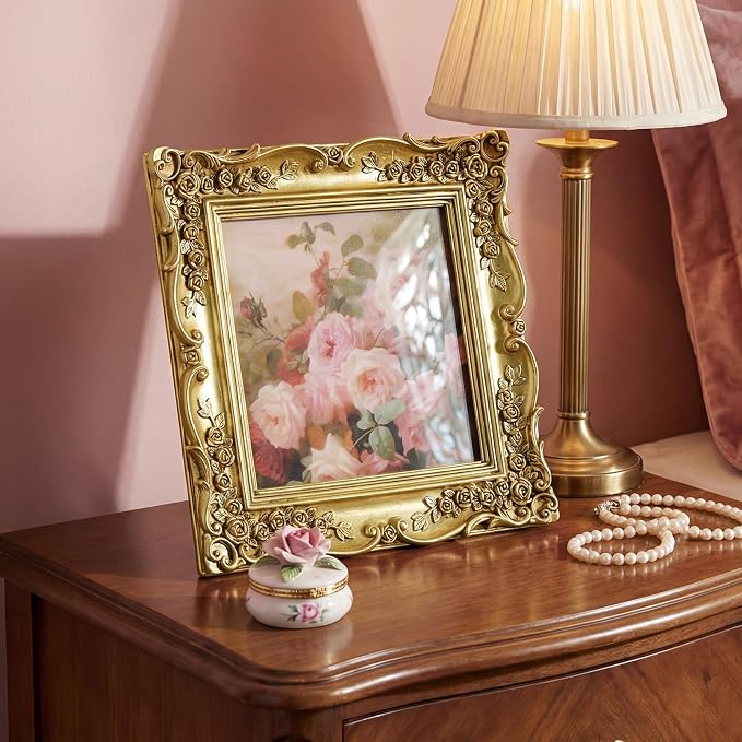 Cuspin 6x6 Gold Picture Frame Square, Vintage Ornate Resin Photo Frame - Image 8