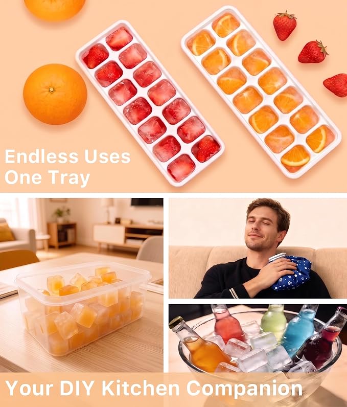 Ice Cube Trays with Lids for Freezer, 4 Pack Silicone Set, 56 Cubes | BPA-free - Image 3