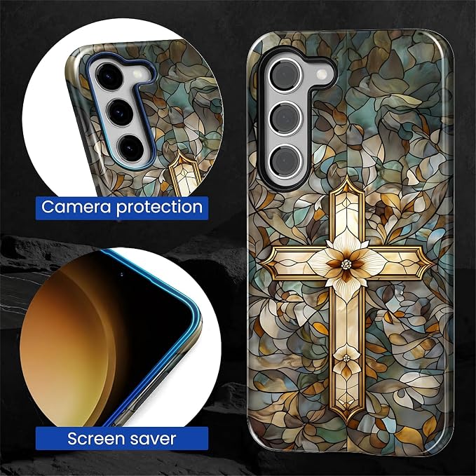 for Samsung Galaxy S23 Case, Christian Cross Stained Glass Pattern Glossy 2 in - Image 6