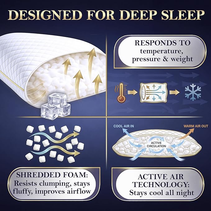 Royal Therapy 4-Pack Queen Memory Foam Pillow, Adjustable Shredded Bed Pillow - Image 10