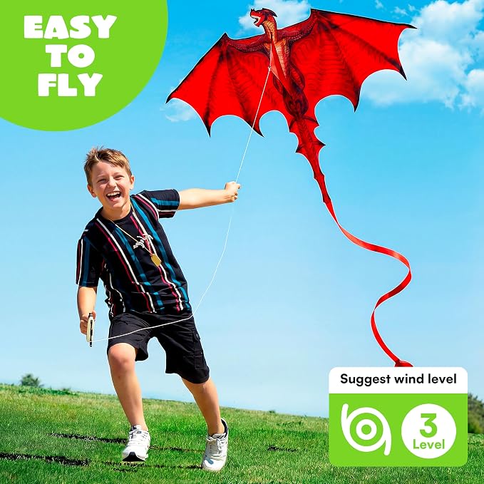 JOYIN Dragon Kites for Kids and Adults, Dragon Red Beach Kite for Outdoor Games - Image 3