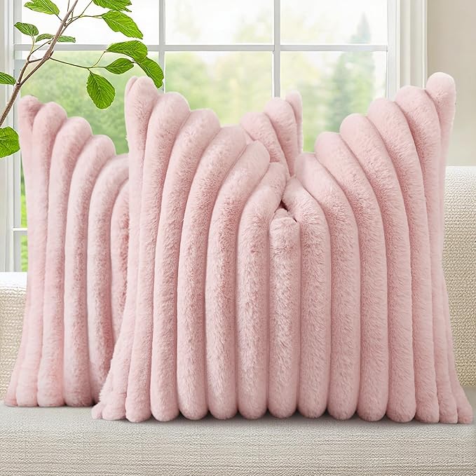 decorUhome Summer Cozy Faux Fur Throw Pillow Covers 18x18 Set of 2 Decorative by decorUhome