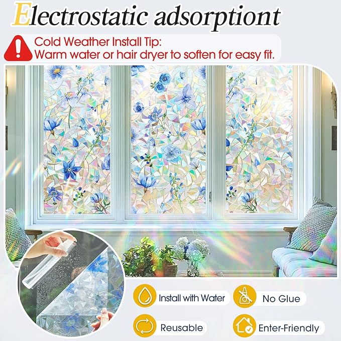 Coavas Stained Glass Window Privacy Film, Rainbow Static Cling Decorative - Image 5