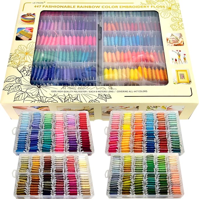 Embroidery Floss 447 Pre-Wound Threads on bobbins Fashionable Rainbow Color by QCZKB
