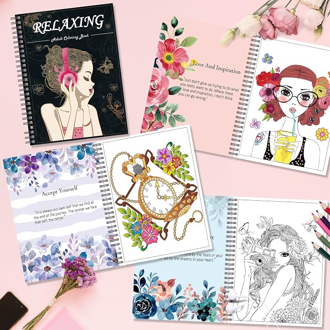 Kalysky Adult Coloring Book for Women, Spiral Bound, Relaxation Arts and Crafts - Image 5