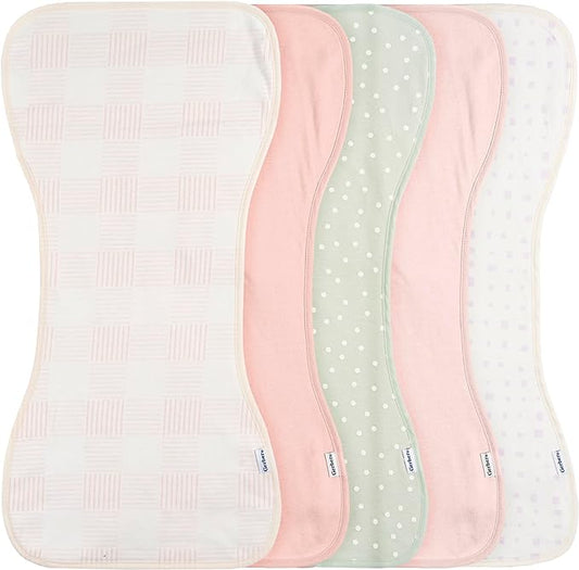 Gerber Baby Unisex Burp Cloths 5-Pack, Pink, Size 10.5" x 21"