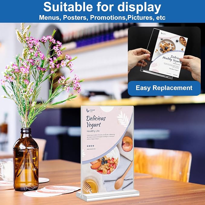 Acrylic Sign Holder 5.5 x 8.5, 10 Pack Double-Sided Stand up Table Top Clear - Image 5