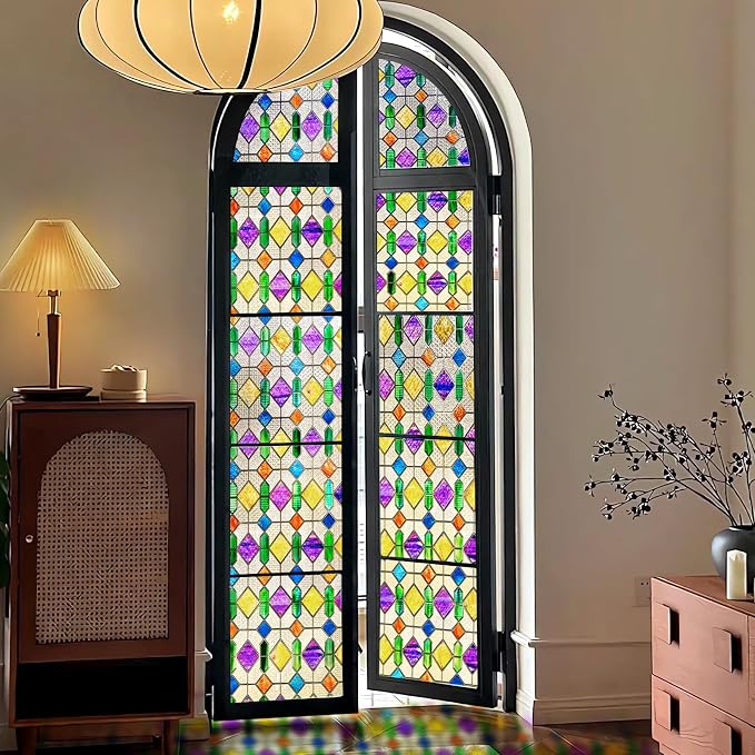 Windimiley Stained Glass Window Privacy Film:3D Colorful Geometric Decorative - Image 5