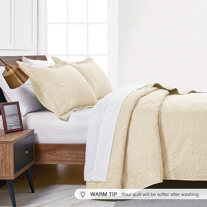 Love's cabin Oversized King Size Quilt Bedding Set Beige Bedspreads - Image 4