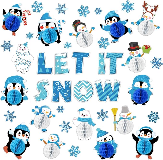 Naozinebi 53PCS 3D Winter Honeycomb Bulletin Board Snowflake Penguin Bulletin by Naozinebi