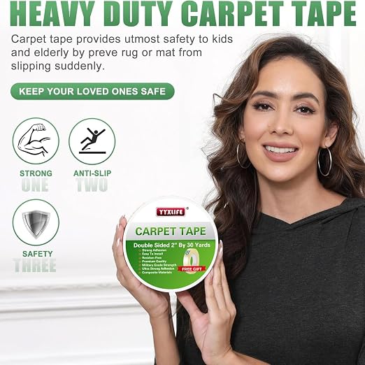 YYXLIFE Rug Tape Double Sided Carpet Tape Heavy Duty, 2 Inch x 30 Yards - Image 2
