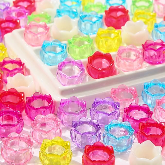 40pcs Acrylic Beads Transparent Colorful Lotus Flower Holder Beads Acrylic by CYEENUT