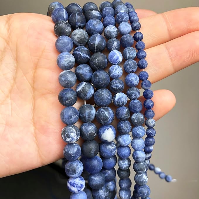 48pcs Natural Matte Olded Blue Sodalite Gemstone Beads，8mm Frosted Round Loose - Image 3