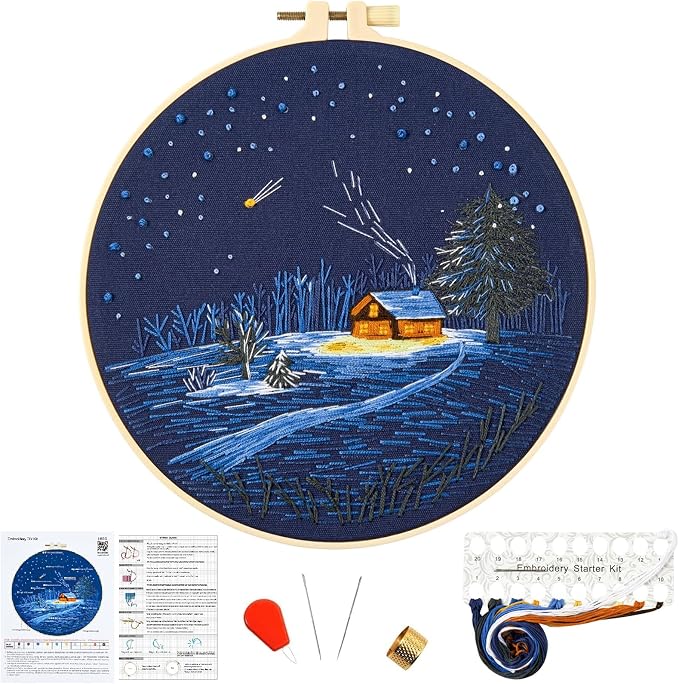 Christmas Embroidery Kits for Beginners Adults, Winter Hand Embroidery Starter by Unknown